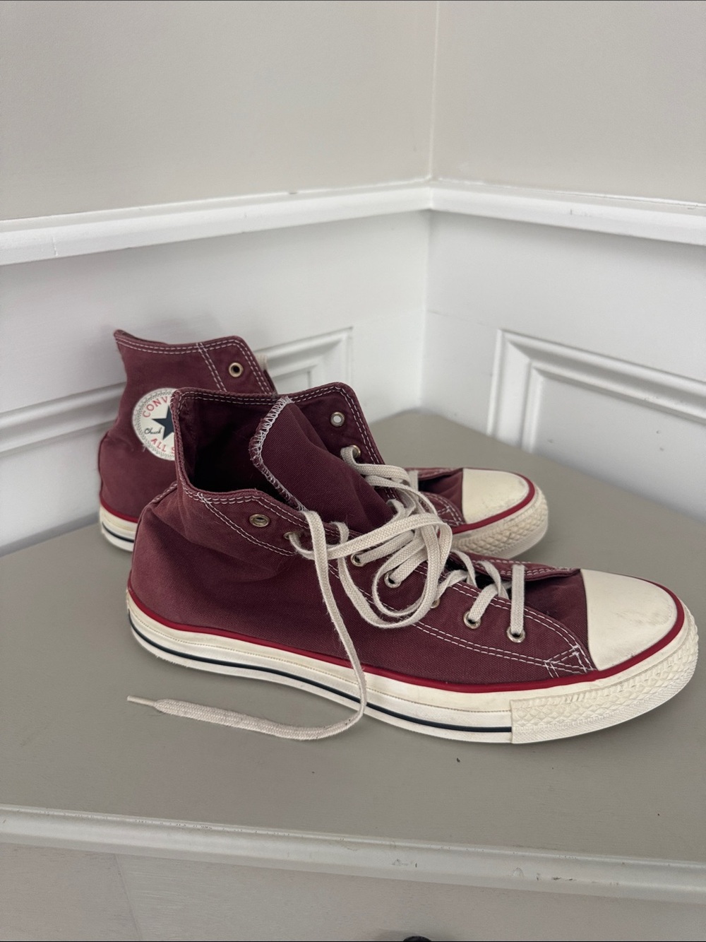 Converse High Top Sneakers - Burgundy and White